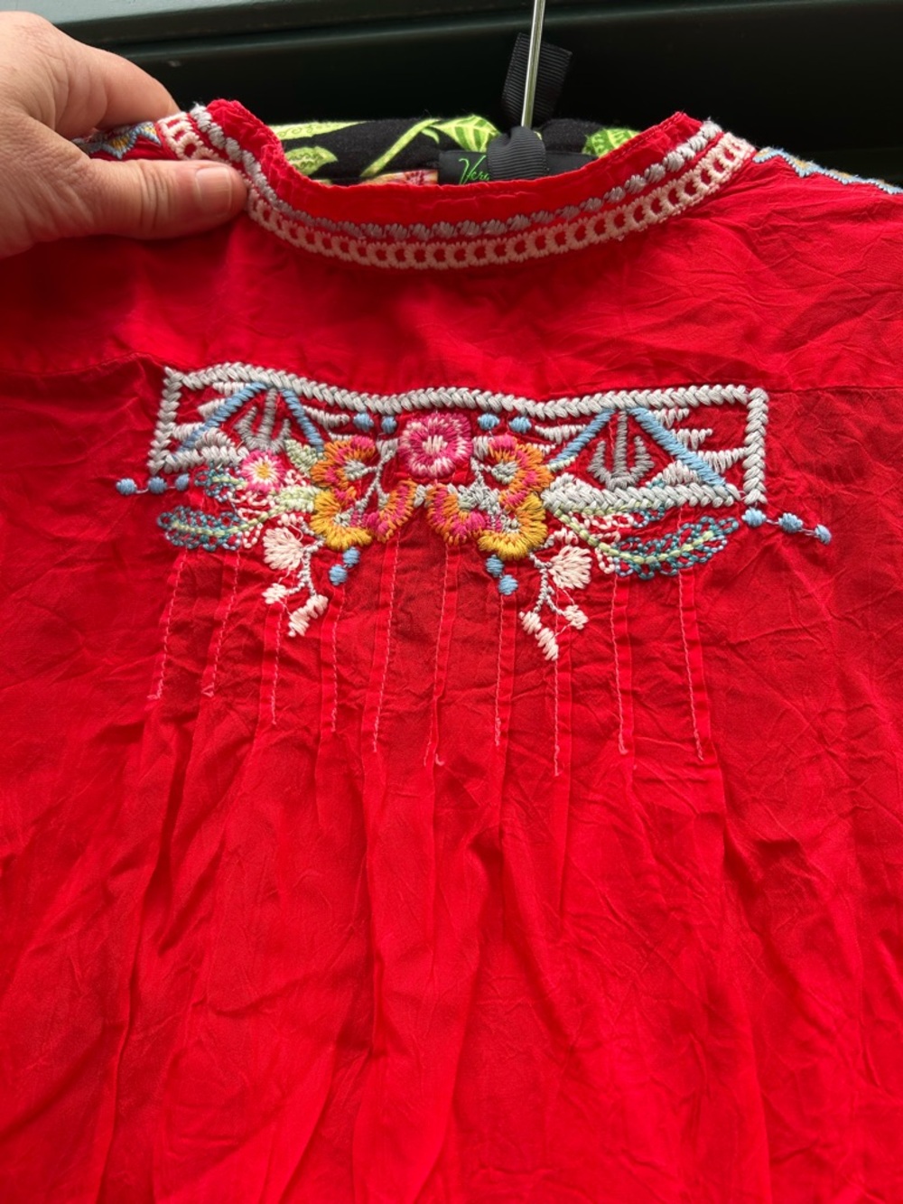 Johnny Was Red Embroidered Floral V‑Neck Tunic - Picture 11 of 13